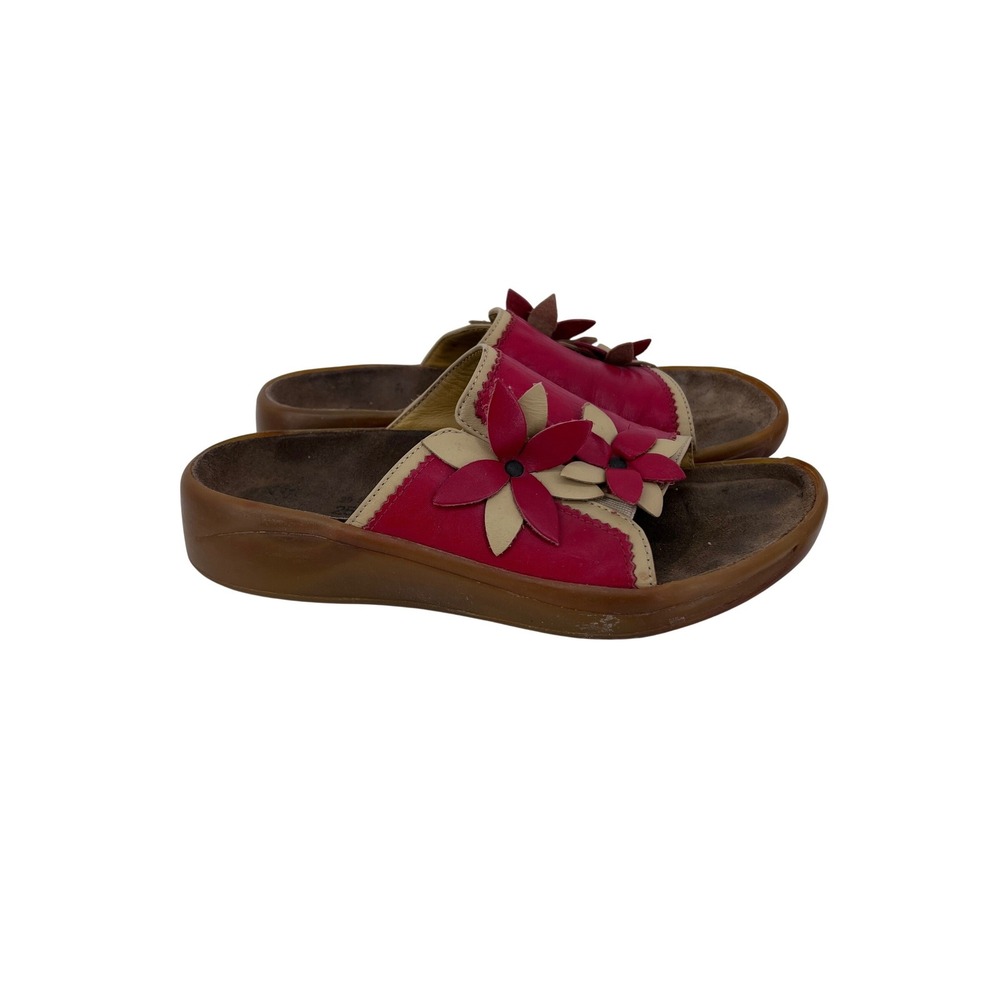 Tatami by Birkenstock Womens Red Leather Flower Applique Slide Sandals Size 39 8